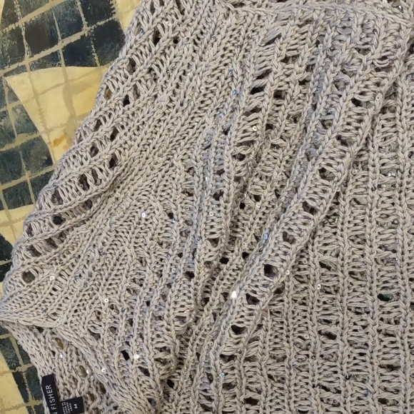 Eileen Fisher Open Weave Italian Yarn Box Top With Sparkles Size M - Picture 8 of 14